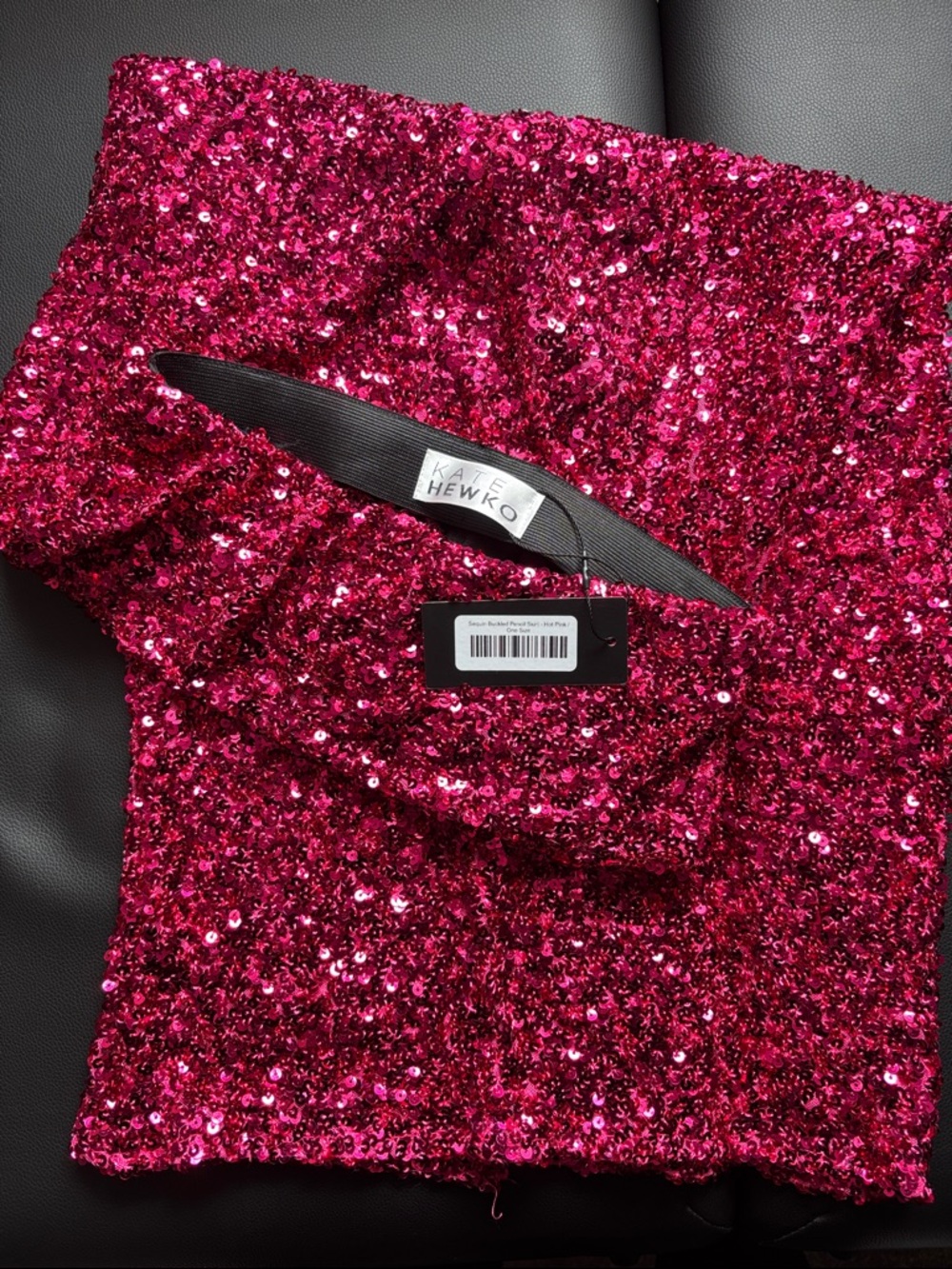 Kate Hewko Hot Pink Sequin Buckled Maxi Pencil Skirt